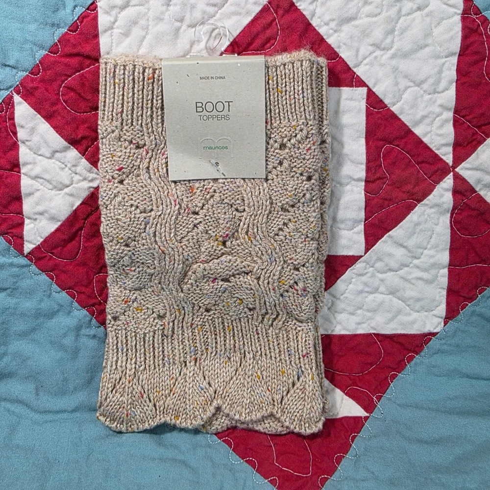 Maurices Boot Toppers Women O/S Beige Cable Knit Confetti Scalloped Edge